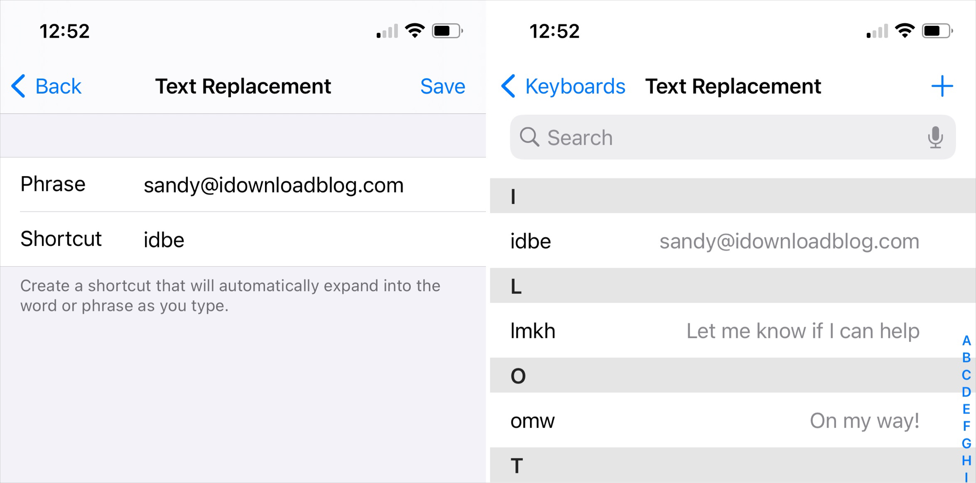 Add a Text Replacement on iPhone