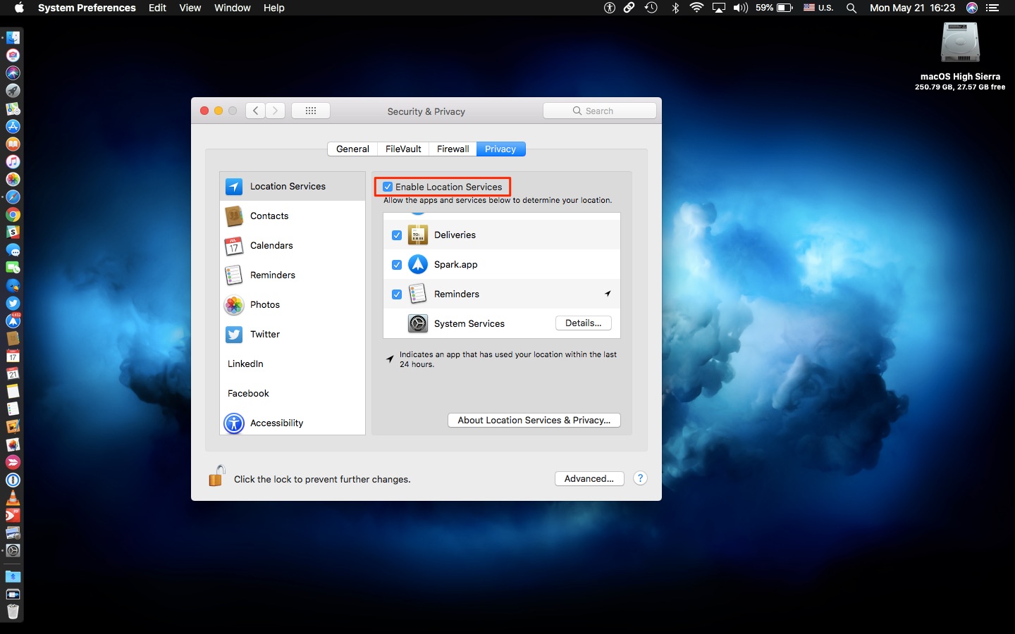 Night Shift for Mac: enable Location Services in System Preferences