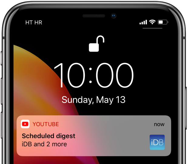 YouTube scheduled digest lock screen notification