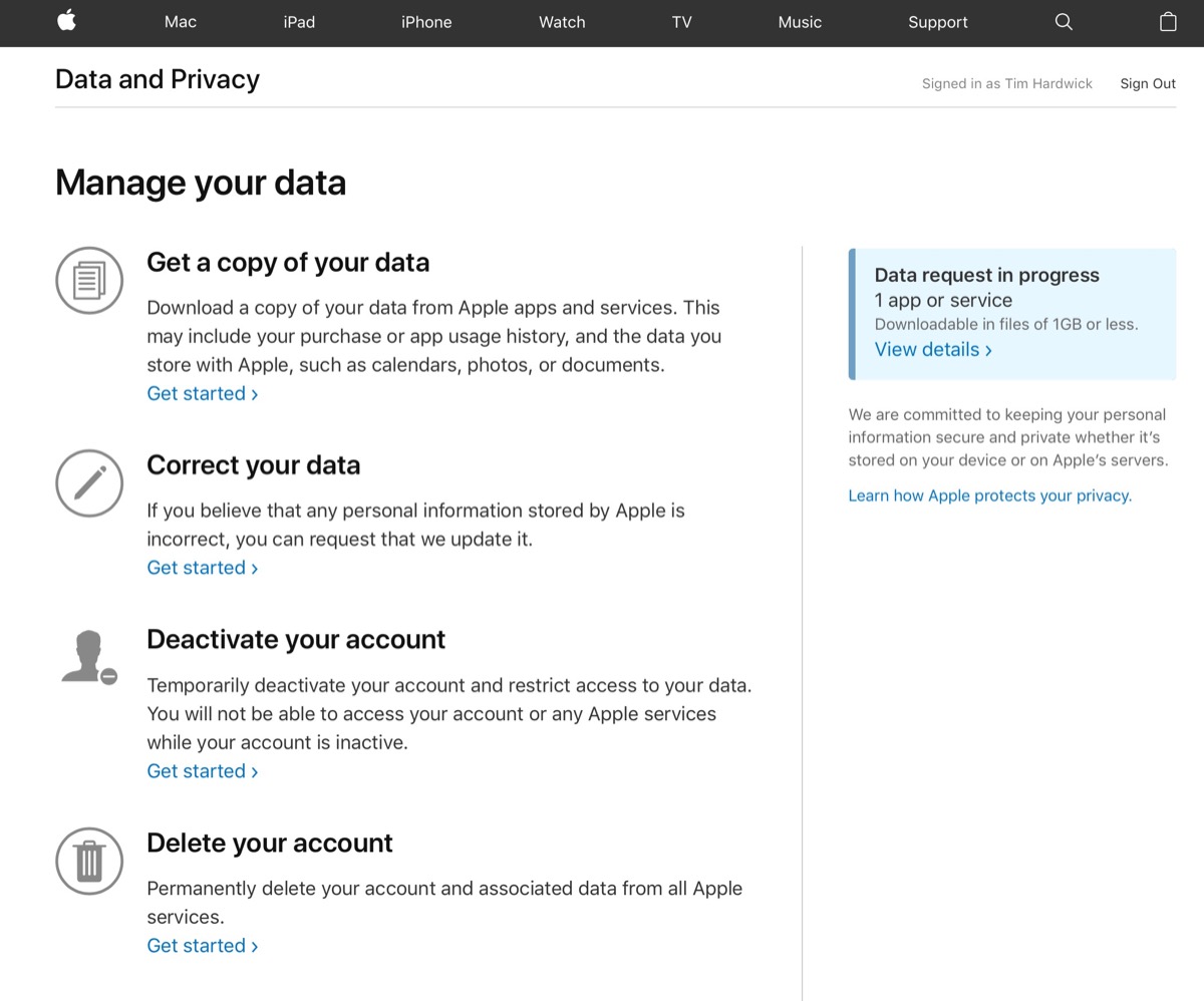 apple Data & Privacy website screenshot
