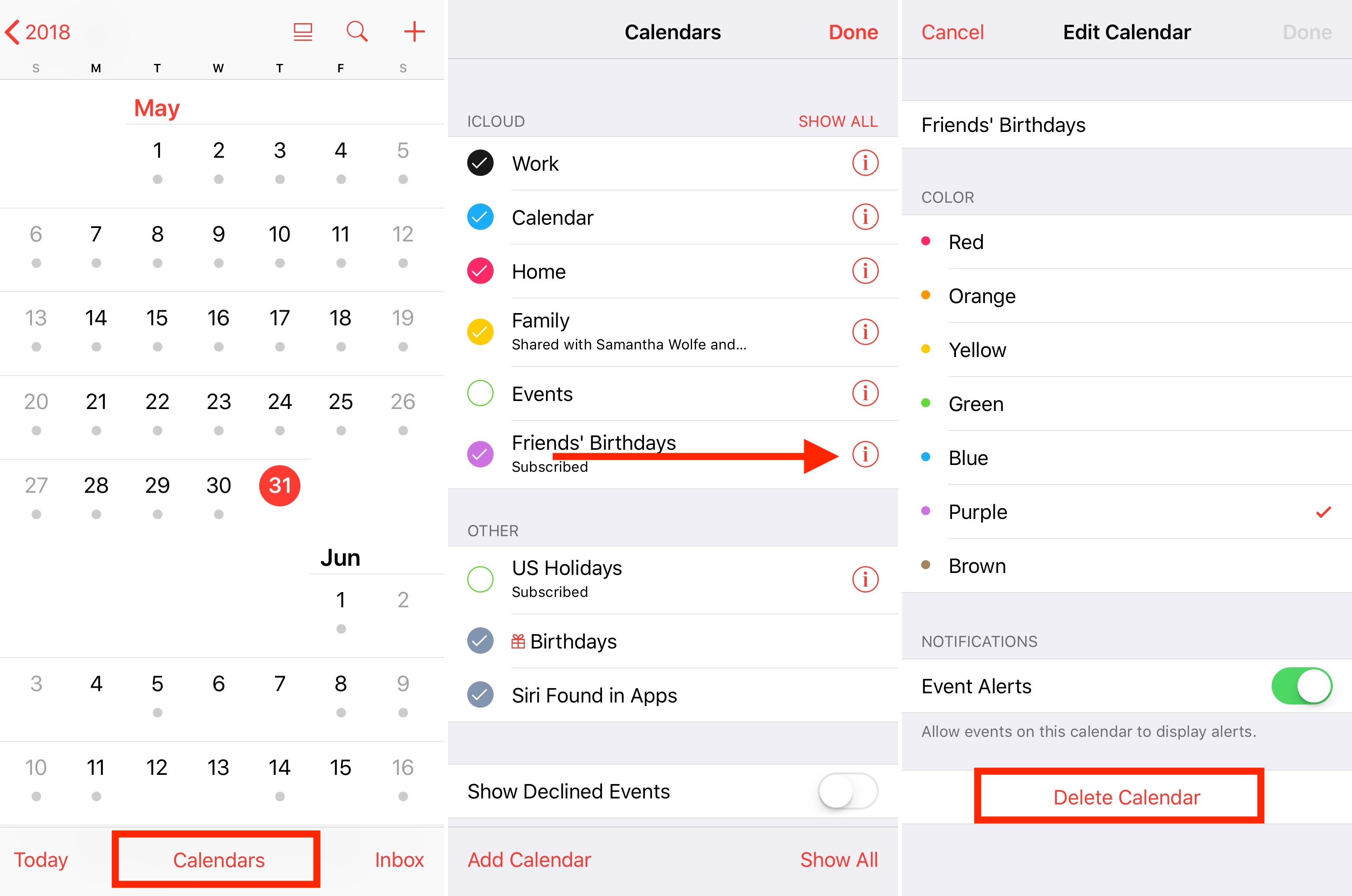 how to delete an event in calendar