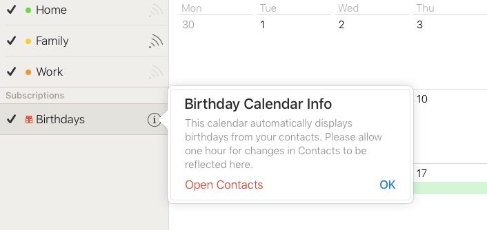 Apple Calendar birthdays iCloud info