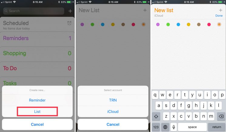 How to change the default list for the Reminders app