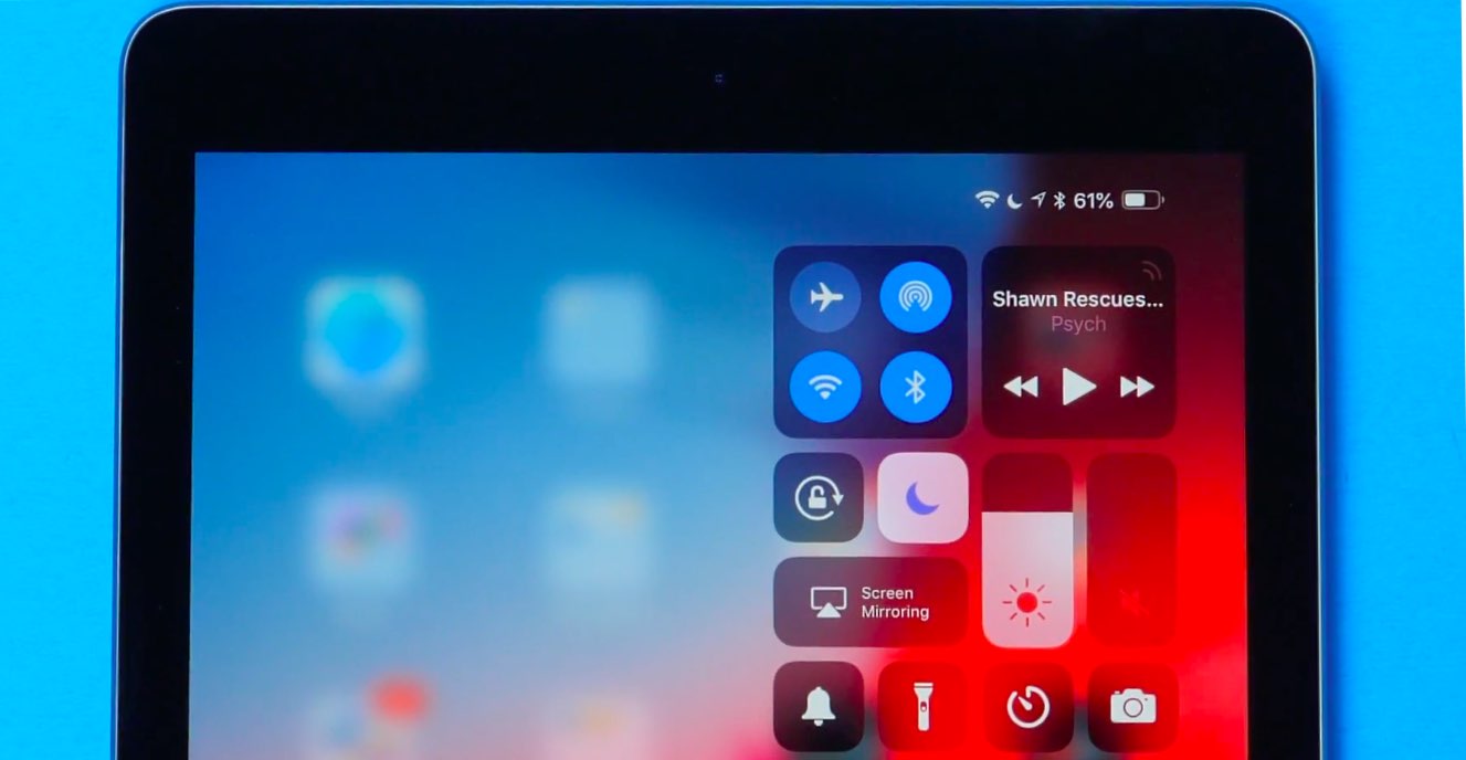 iPad multitasking: see your Control Center by swiping down from the top-right corner of the display
