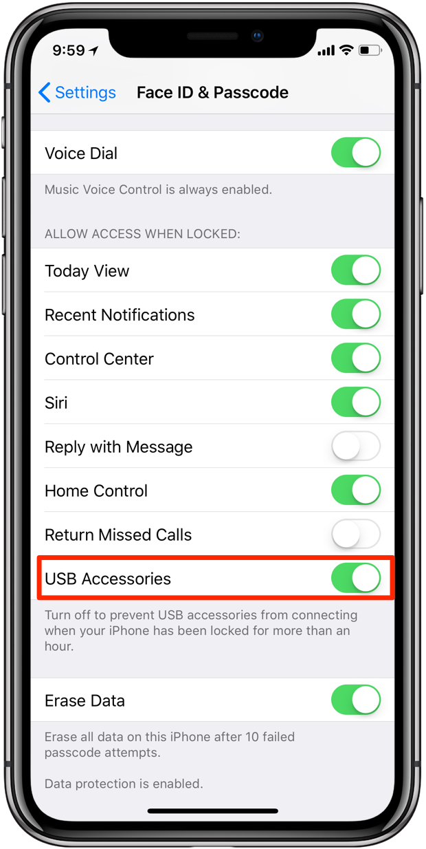 USB Restricted Mode can be configured to permit data access at any time
