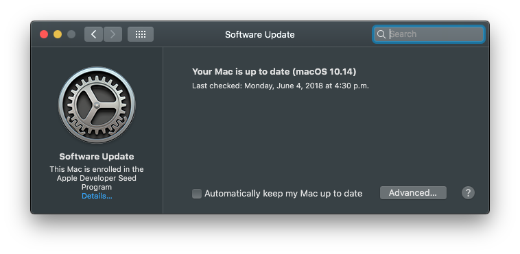 The software update preference pane in macOS Mojave
