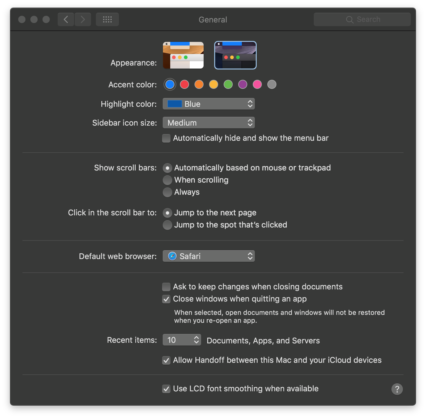 The General section of System Preferences lets you switch on Dark Mode in macOS Mojave