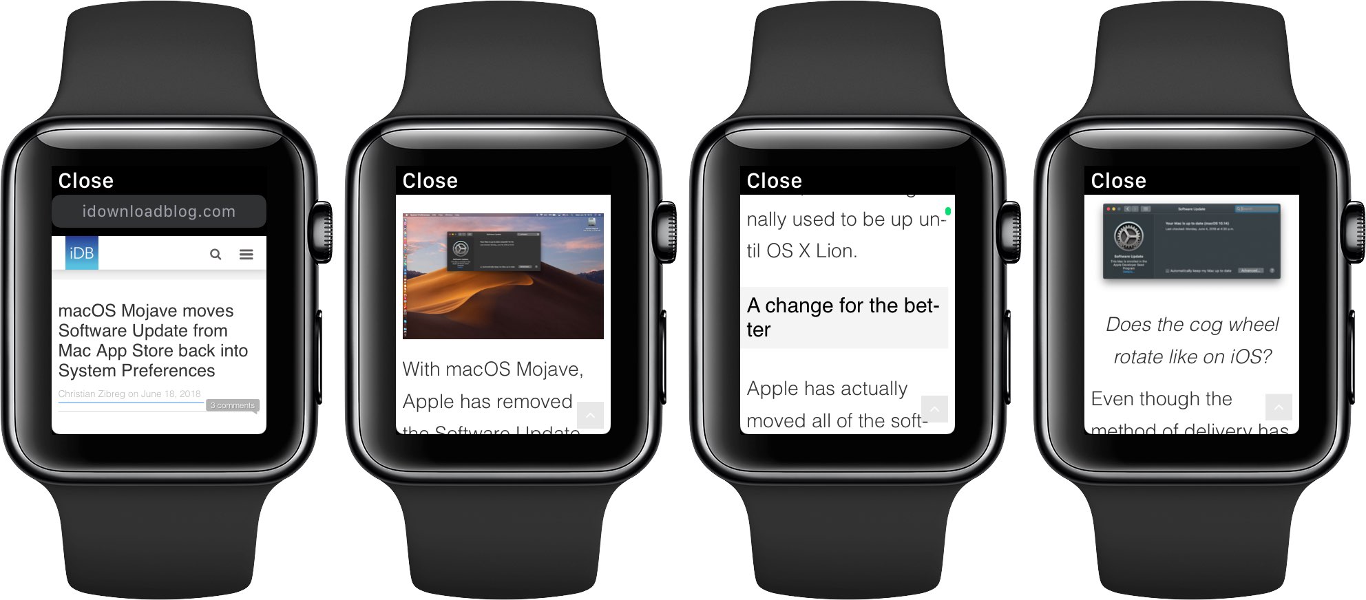 watchOS 5's WebKit engine renders the text and images, but not videos