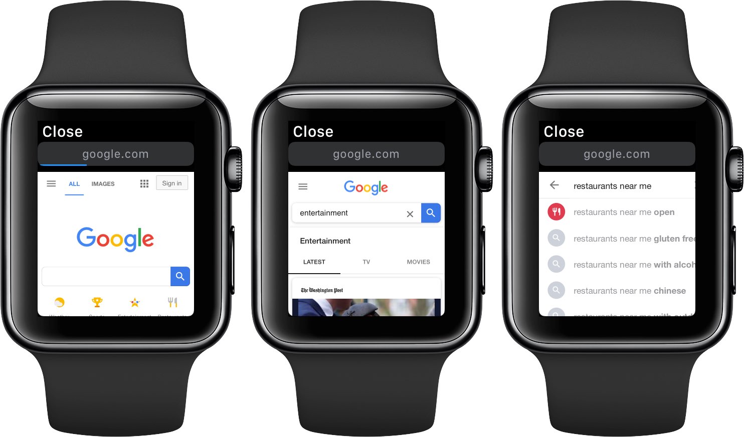 Browsing the web with Google on watchOS 5