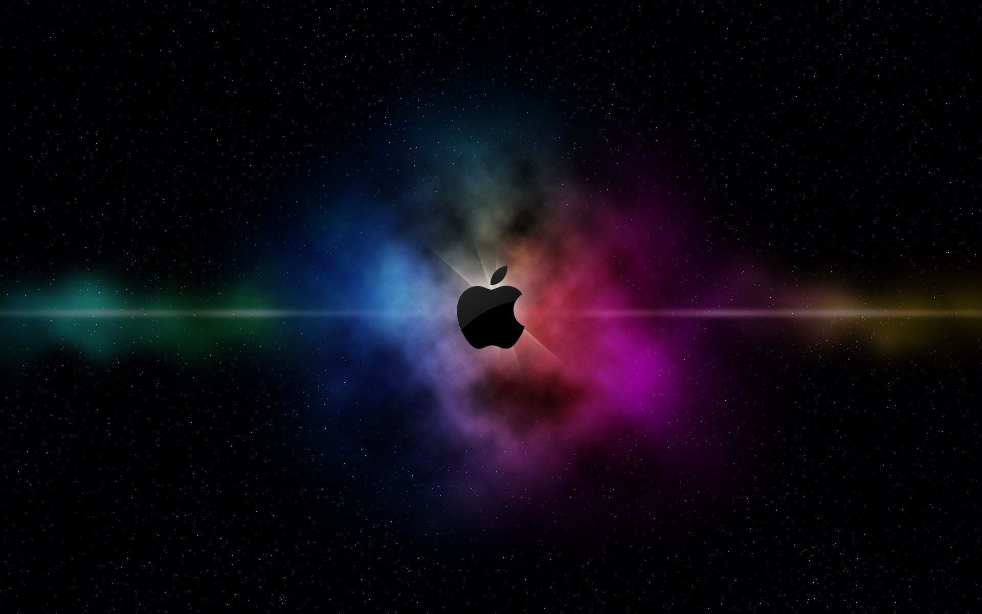 Apple space logo on a black and colorful background