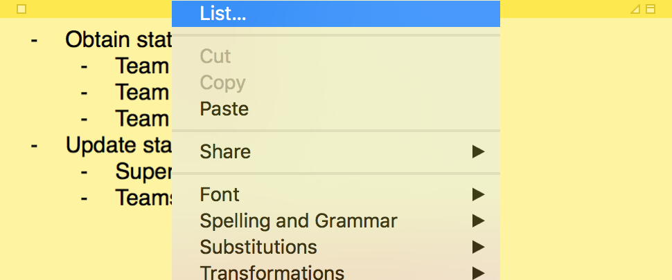 How to create and format lists in Stickies for Mac