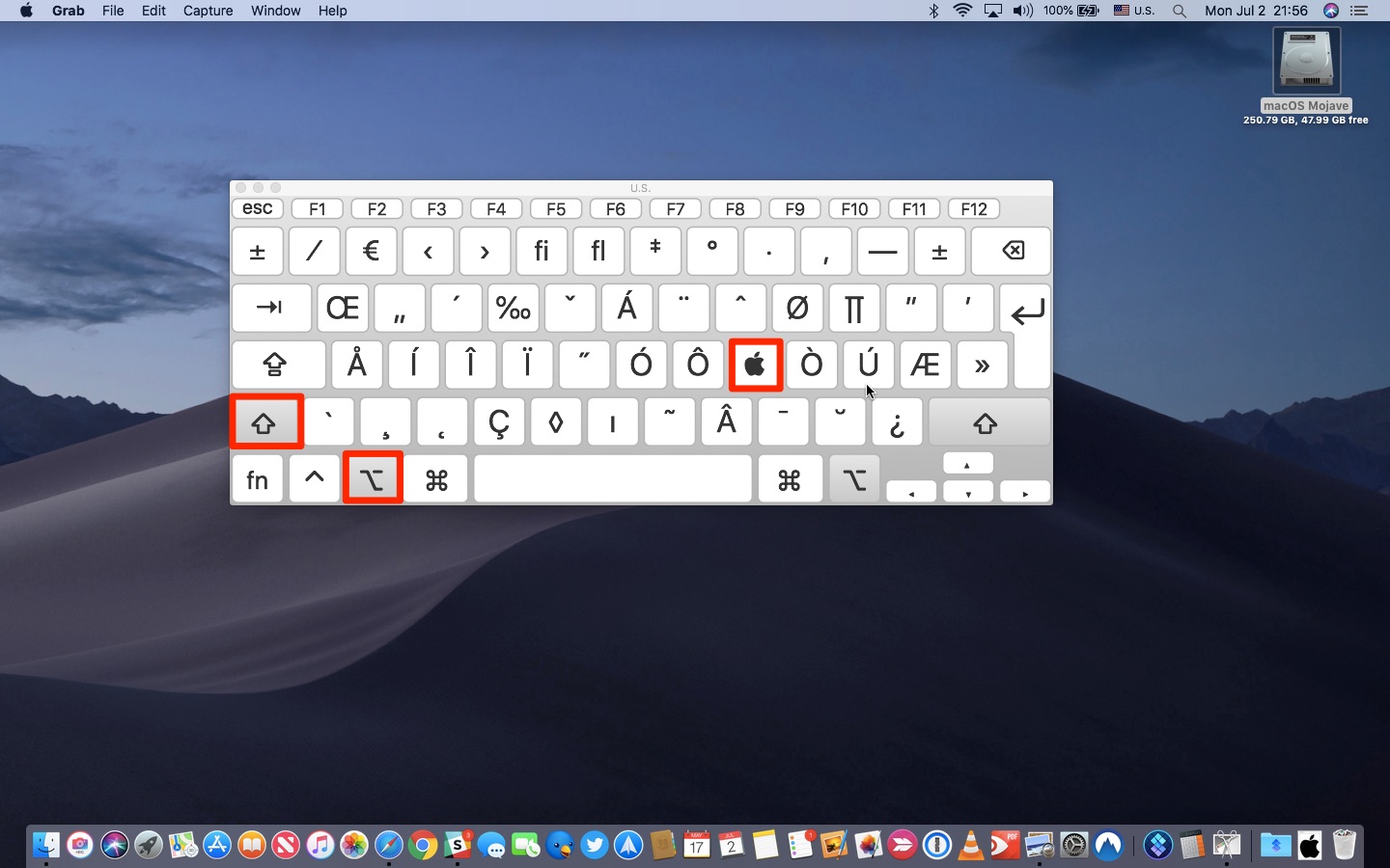 The Apple logo symbol shortcut shown in macOS's Keyboard Viewer feature
