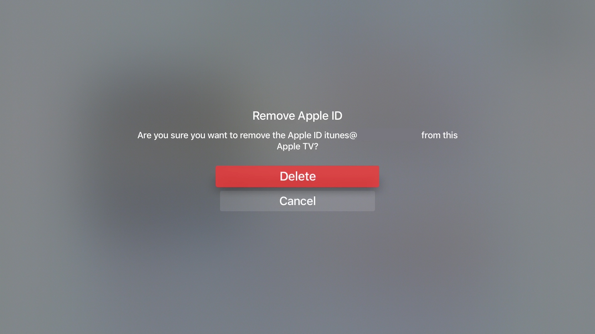 Apple TV Confirm Delete ID
