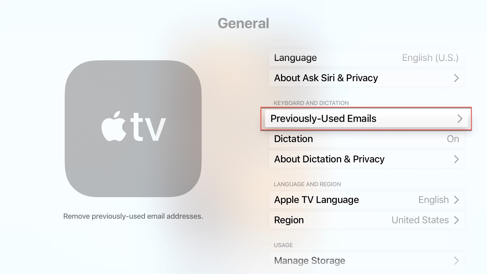 Apple TV Previously Used Emails