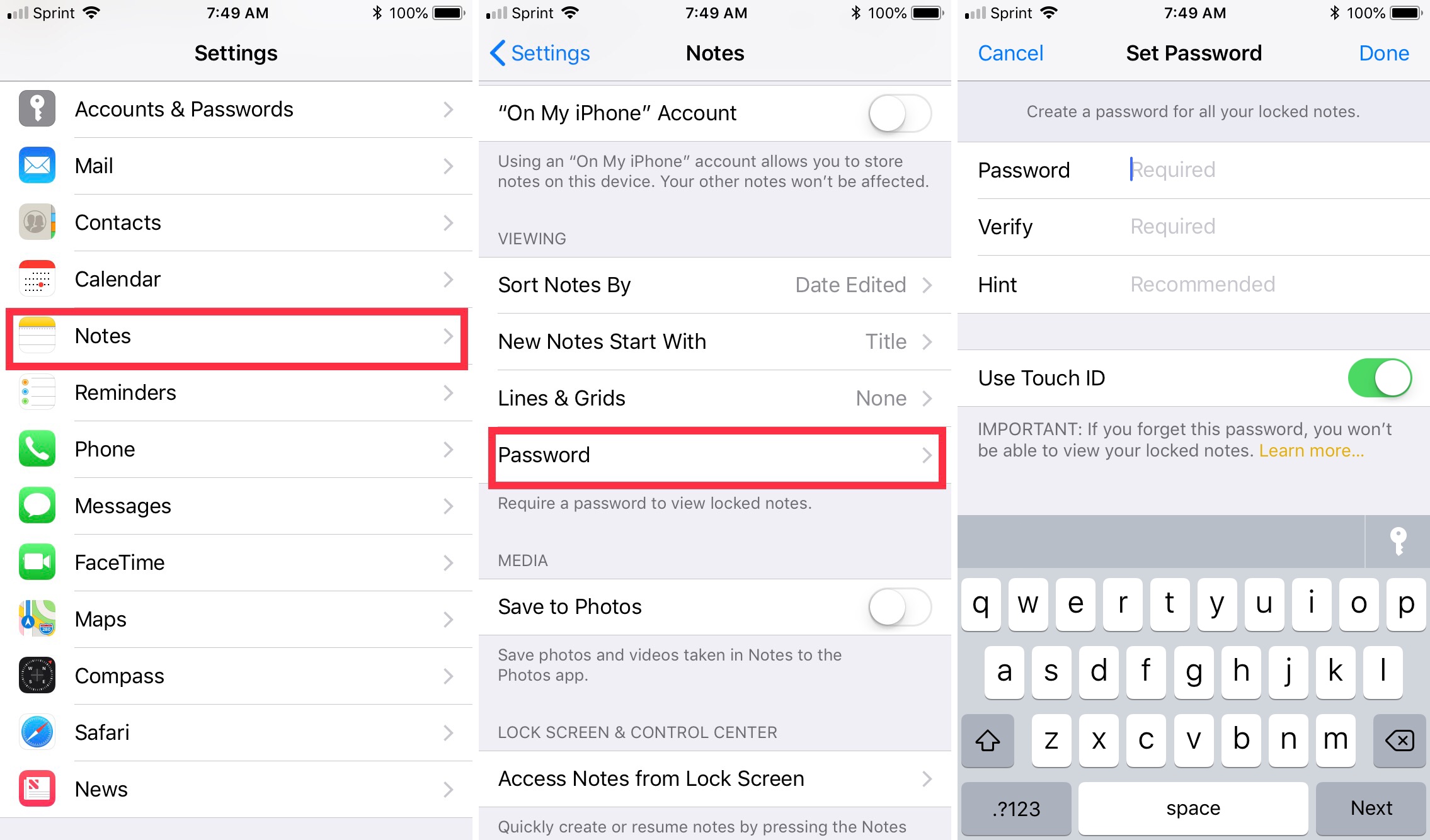 Create Notes Password on iPhone