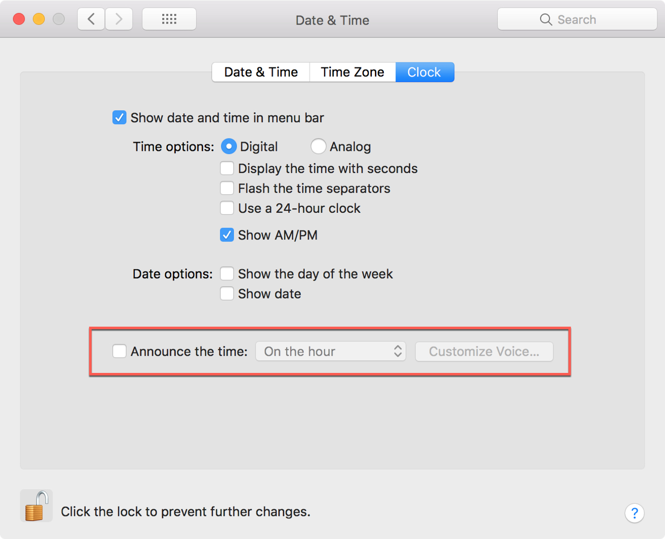 Enable Time Announcement Check Mac