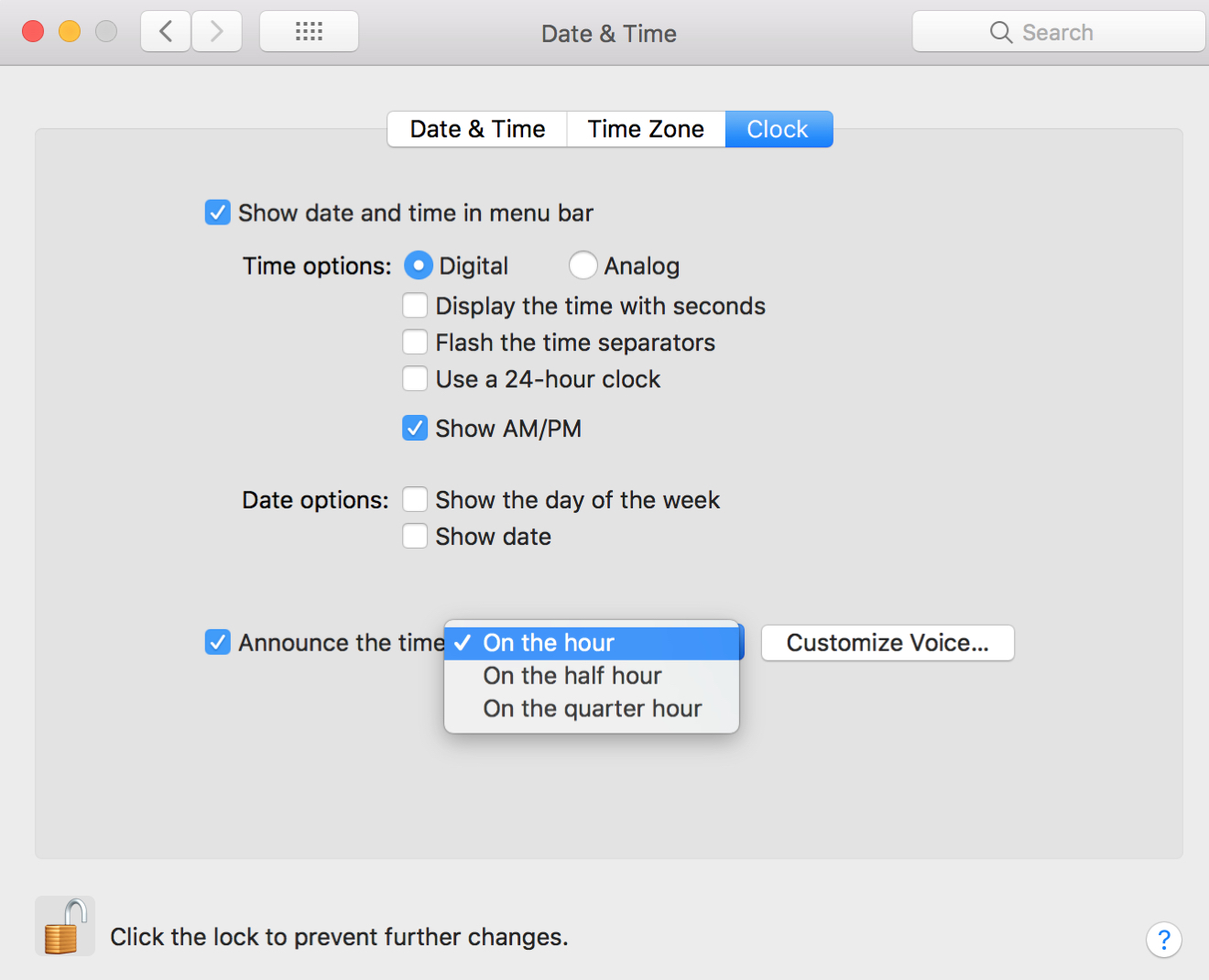 Enable Time Announcement Mac