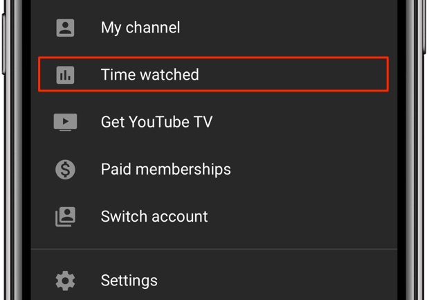 Time Watched in YouTube for iOS's main menu