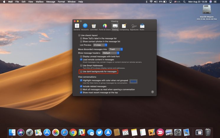 macos Mojave: how to switch between Dark and Light Mode in Mail