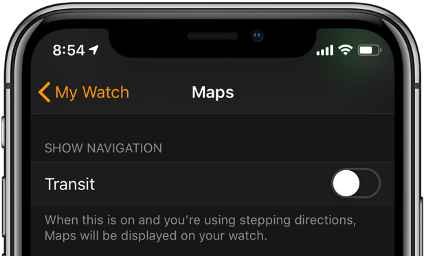 Apple Watch stepping directions includes a toggle that lets you turn of a map on. your wrist in this mode