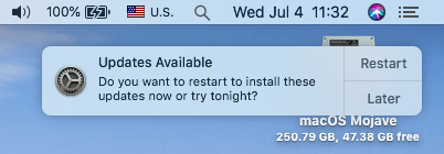 Software Update notification in macOS Mojave