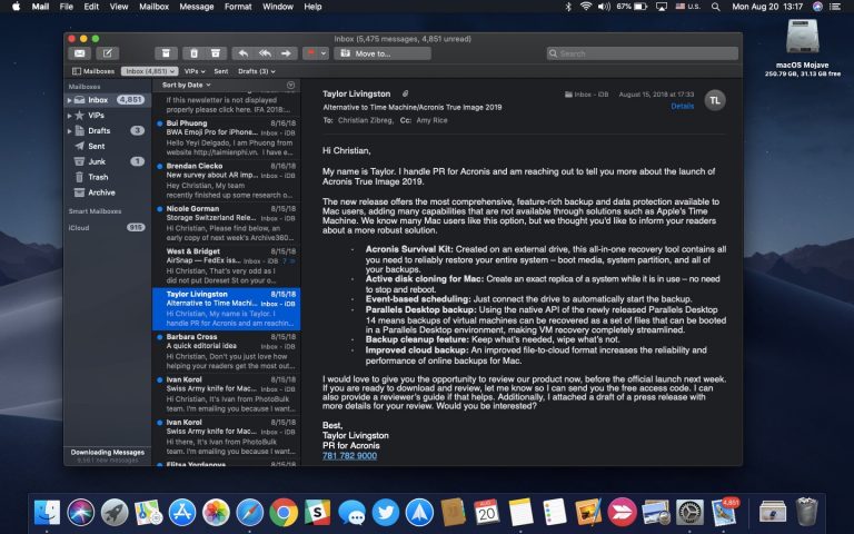 macos Mojave: how to switch between Dark and Light Mode in Mail