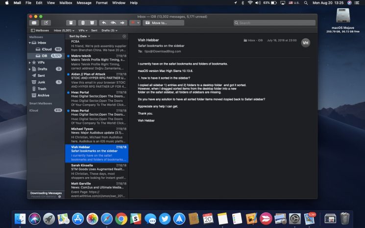 macos Mojave: how to switch between Dark and Light Mode in Mail