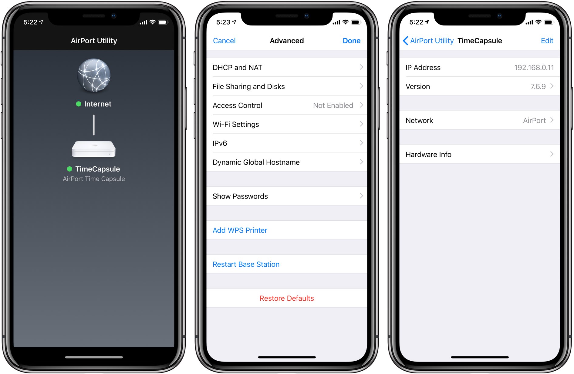 AirPort Utility for iOS running on an iPhone X