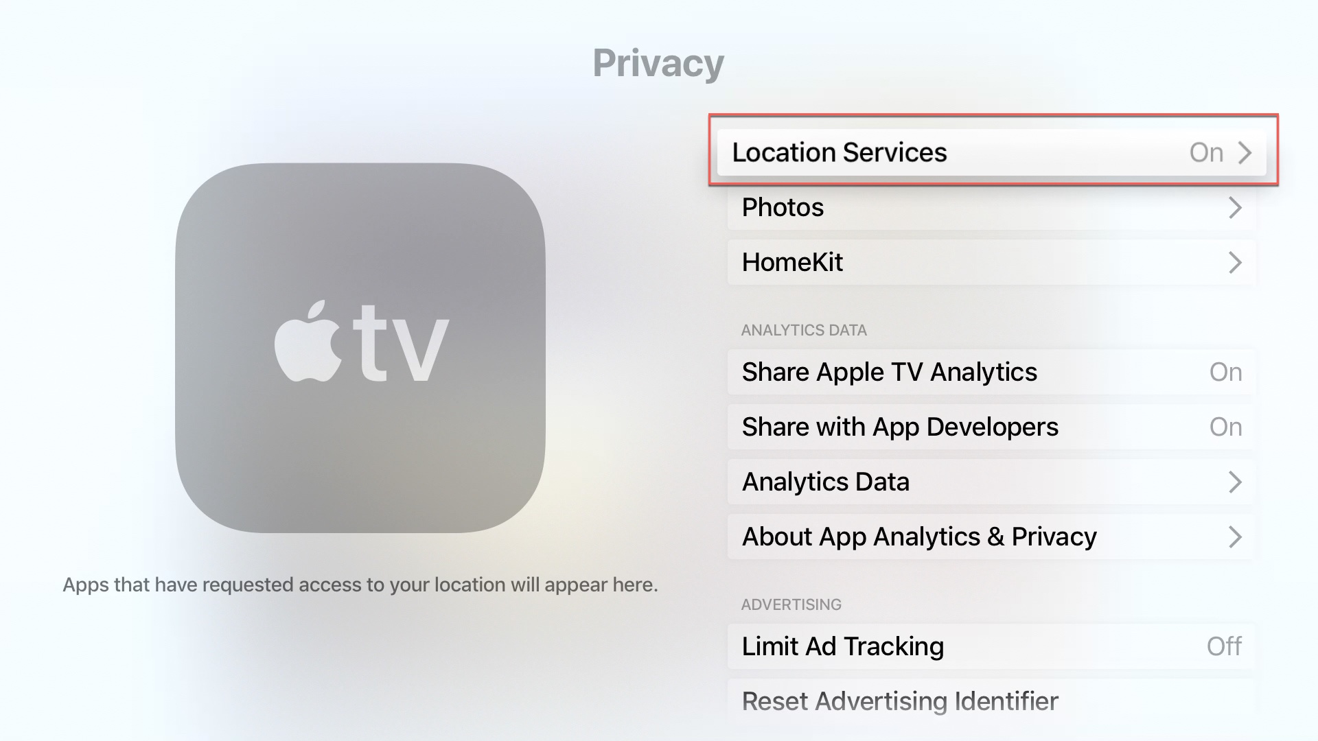 Apple TV Location Services On