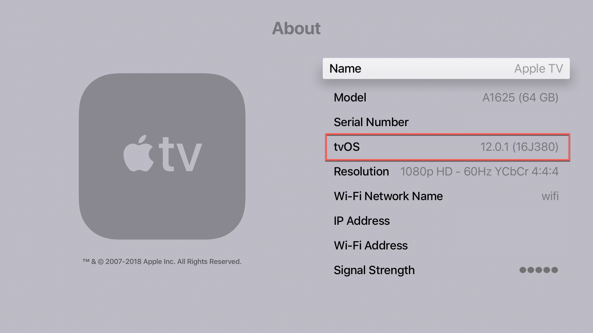 Apple TV tvOS Version