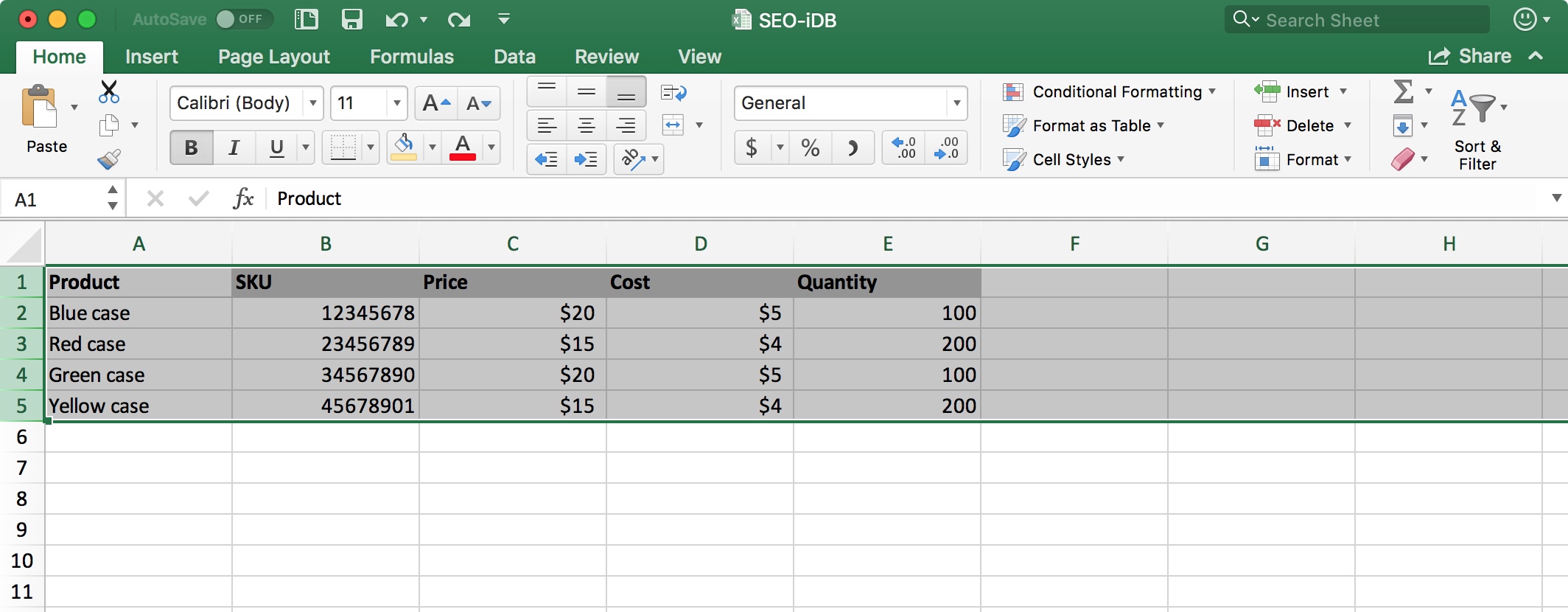 Excel Select Rows for Columns