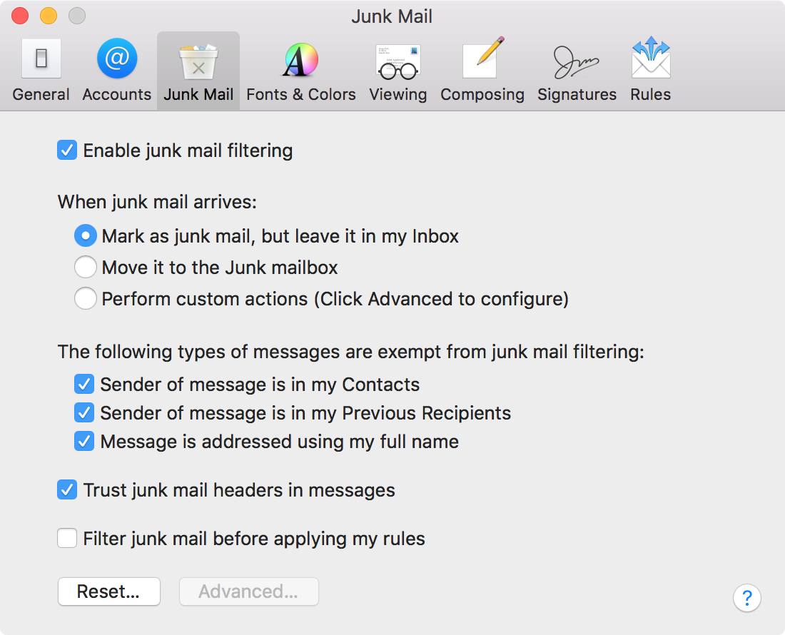 Junk Mail Filter Mac