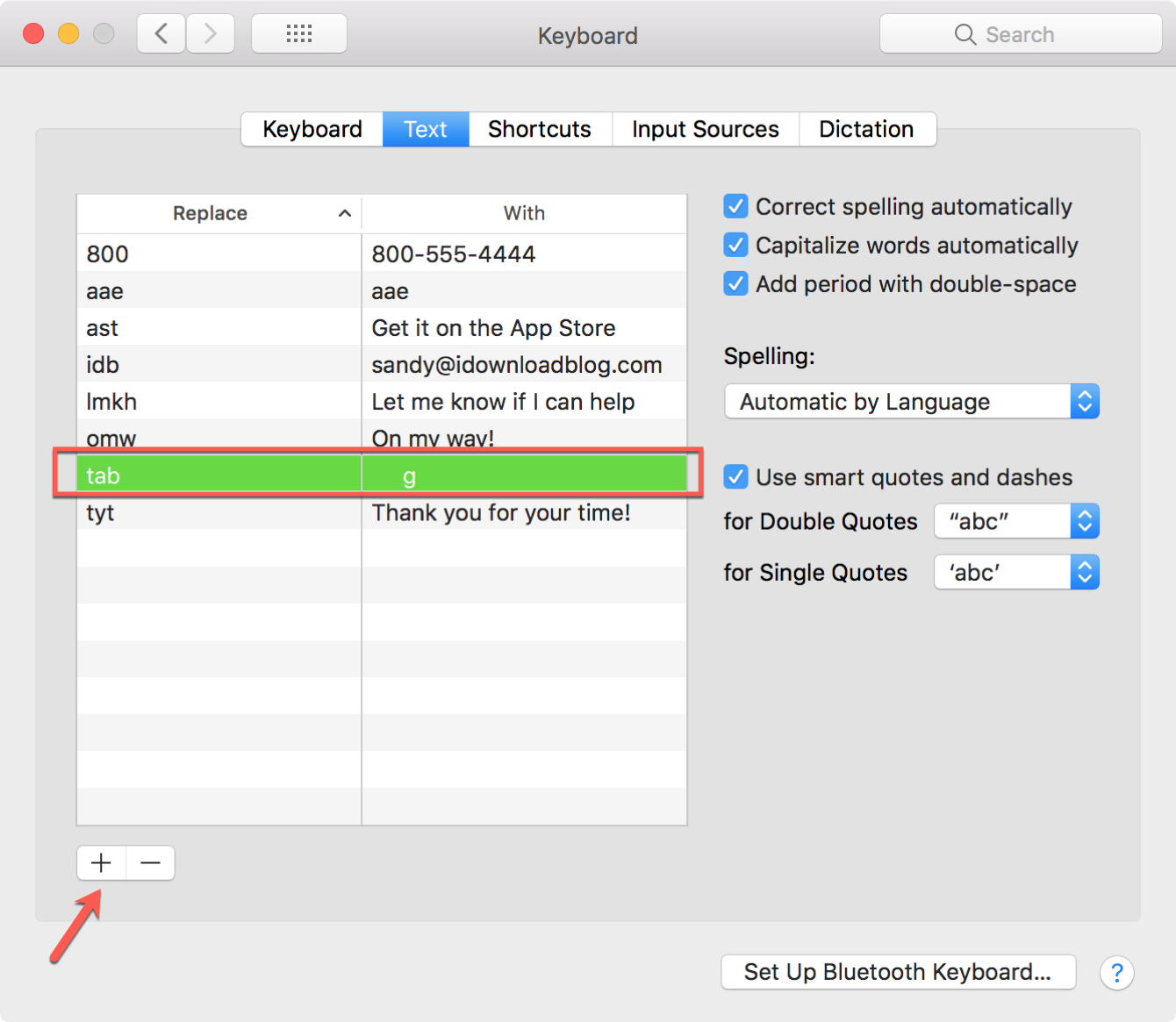 Create Tab Shortcut on mac
