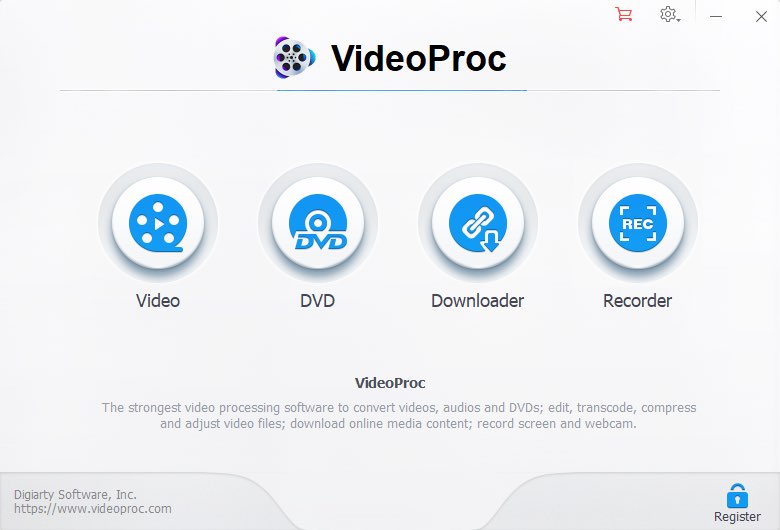 VideoProc main menu - edit iPhone videos fast video conversion 4K transcode hardware acceleration