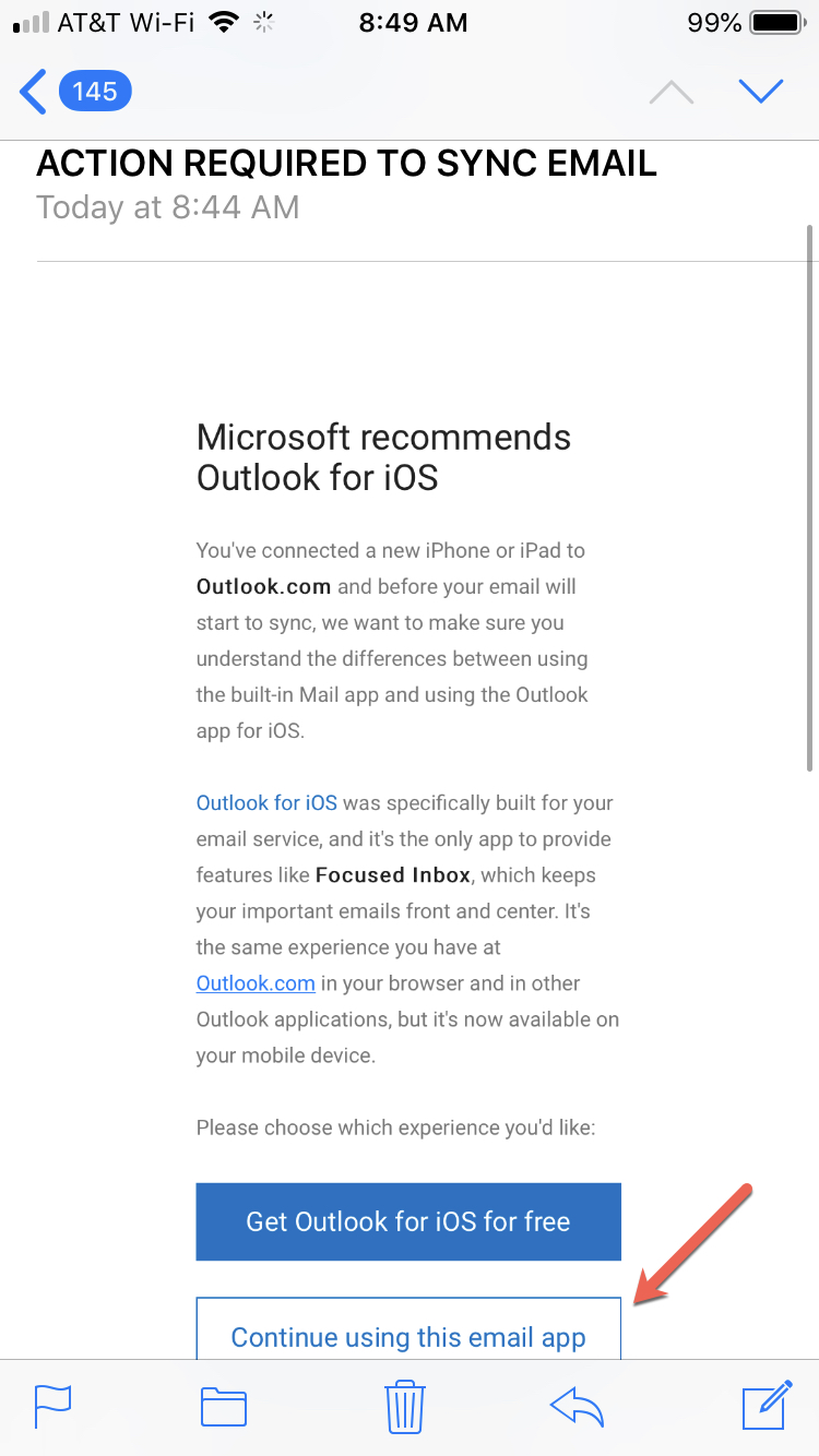 Email from Microsoft sync Outlook