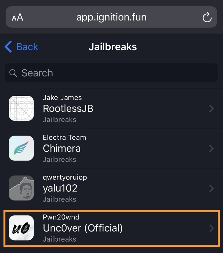 Using Ignition to Install the Uncover Jailbreak without A Computer