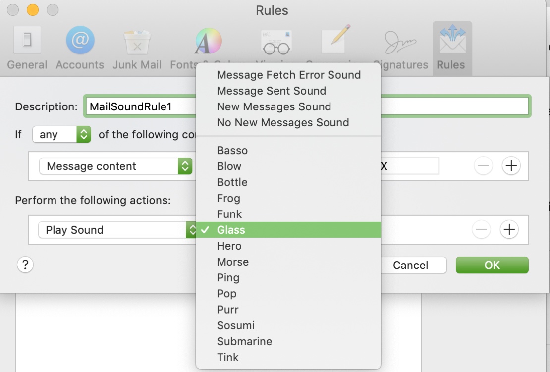mac mail play sound you choose