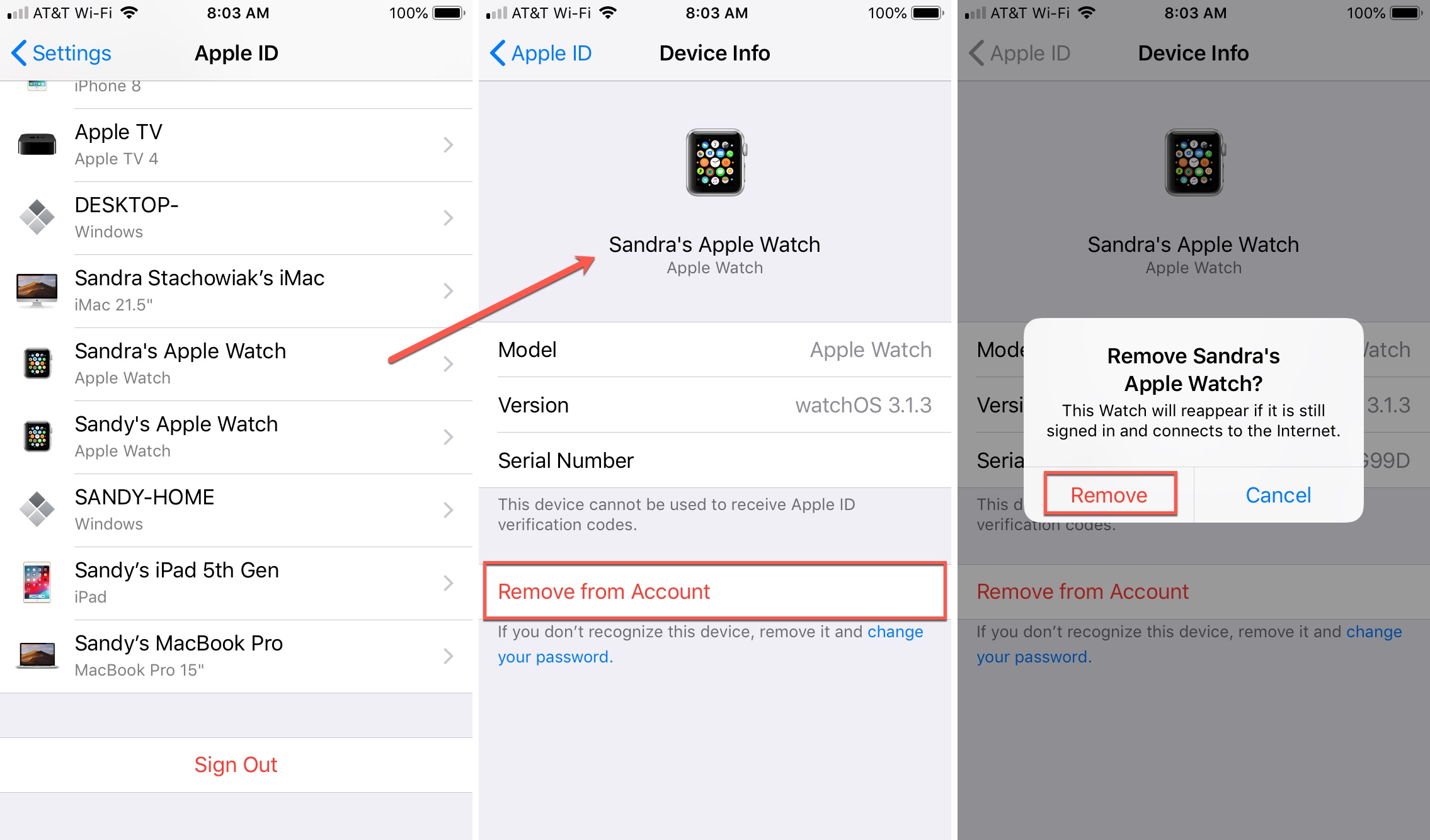 remove device from apple account on iPhone
