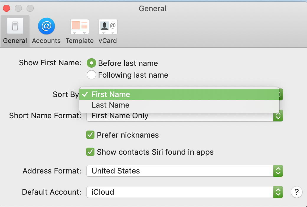 Sort Contacts by First Name on Mac