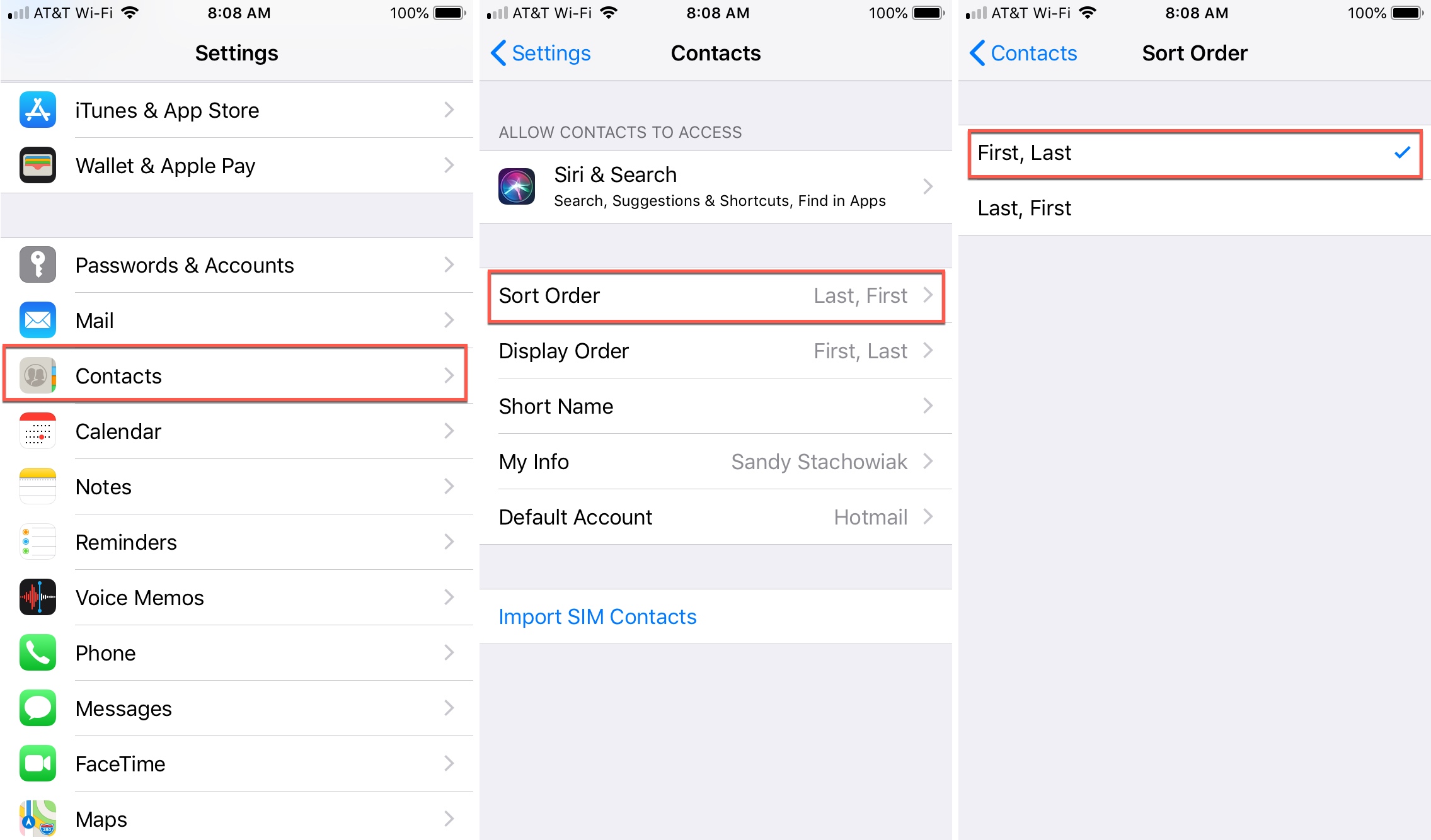 Sort Contacts by First Name on iPhone