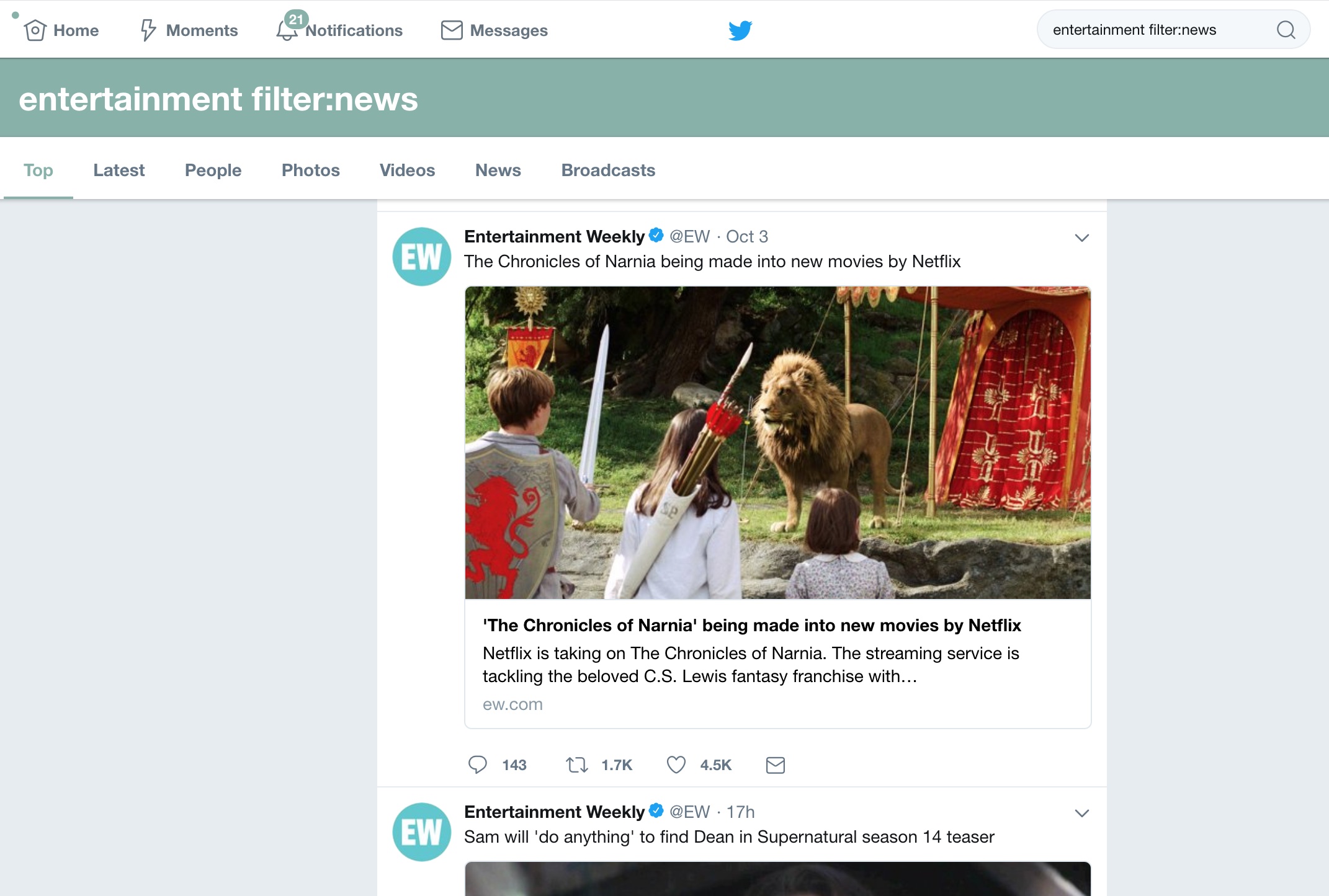Twitter Entertainment News Filter