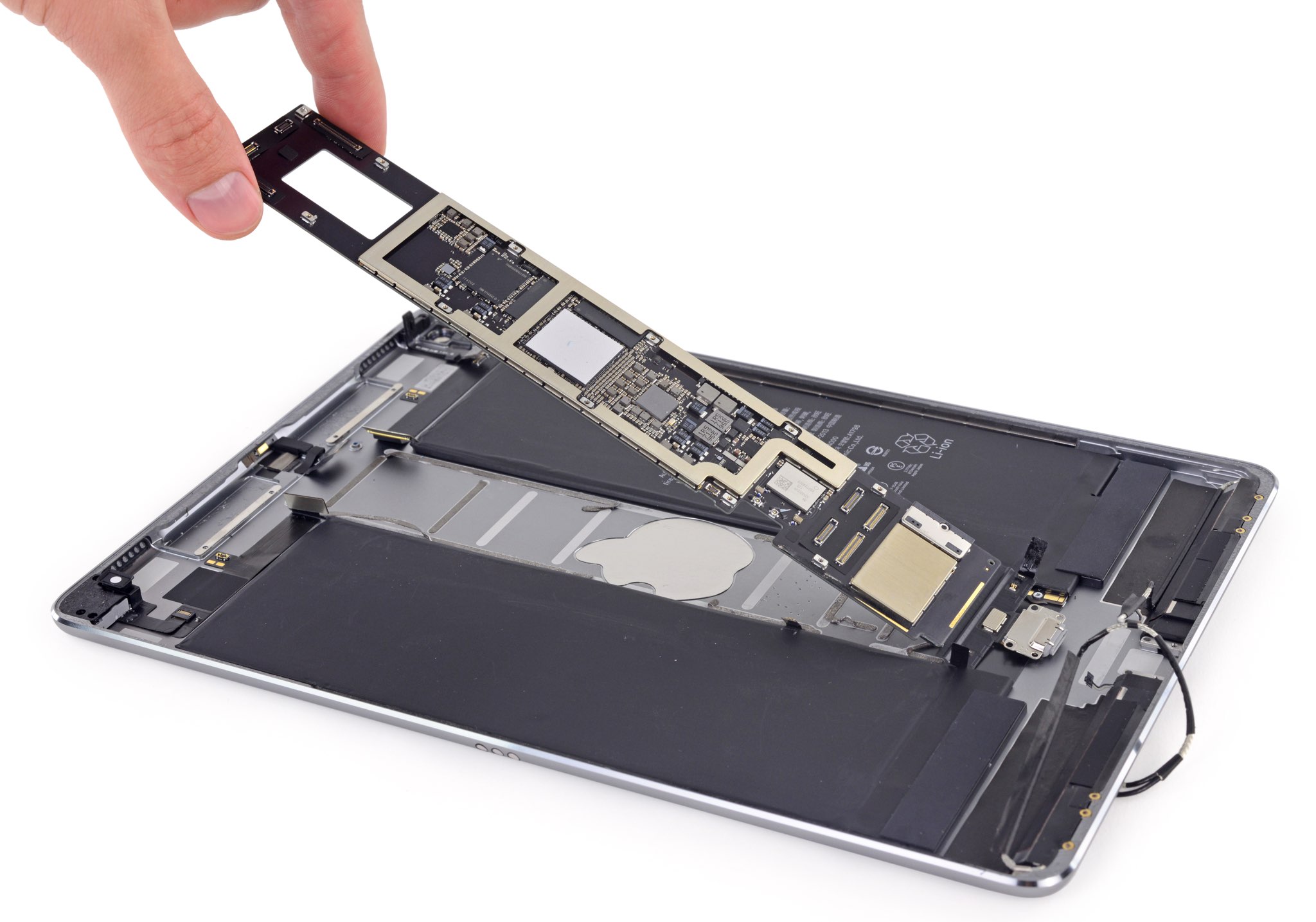 10.5-inch iPad Pro teardown image. 2018 iPad Pro models are said to run Apple's enhanced A12X Bionic chip.