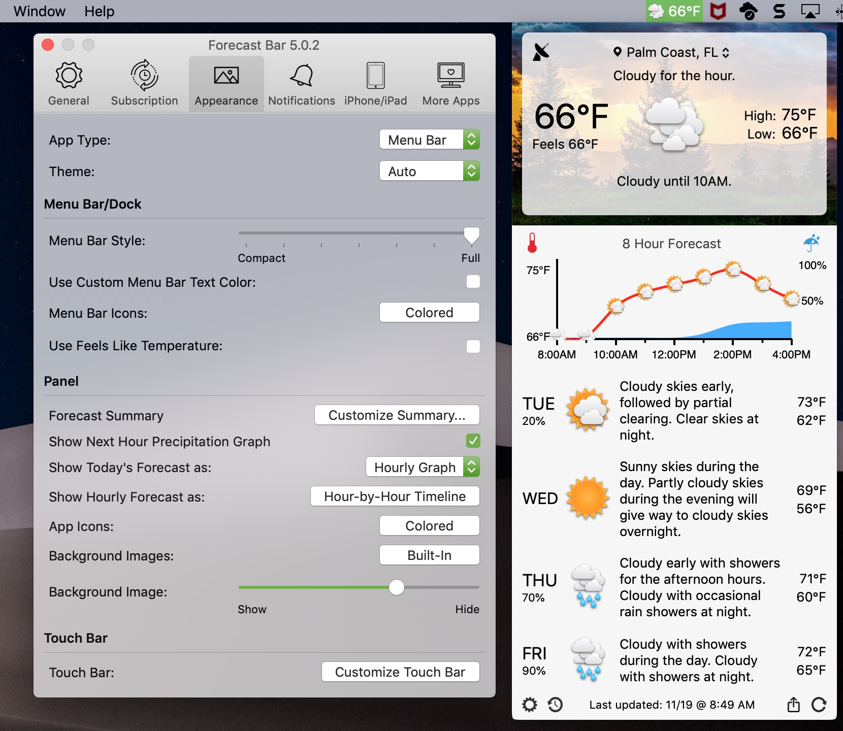 Forecast Bar Weather and Radar Settings for Mac