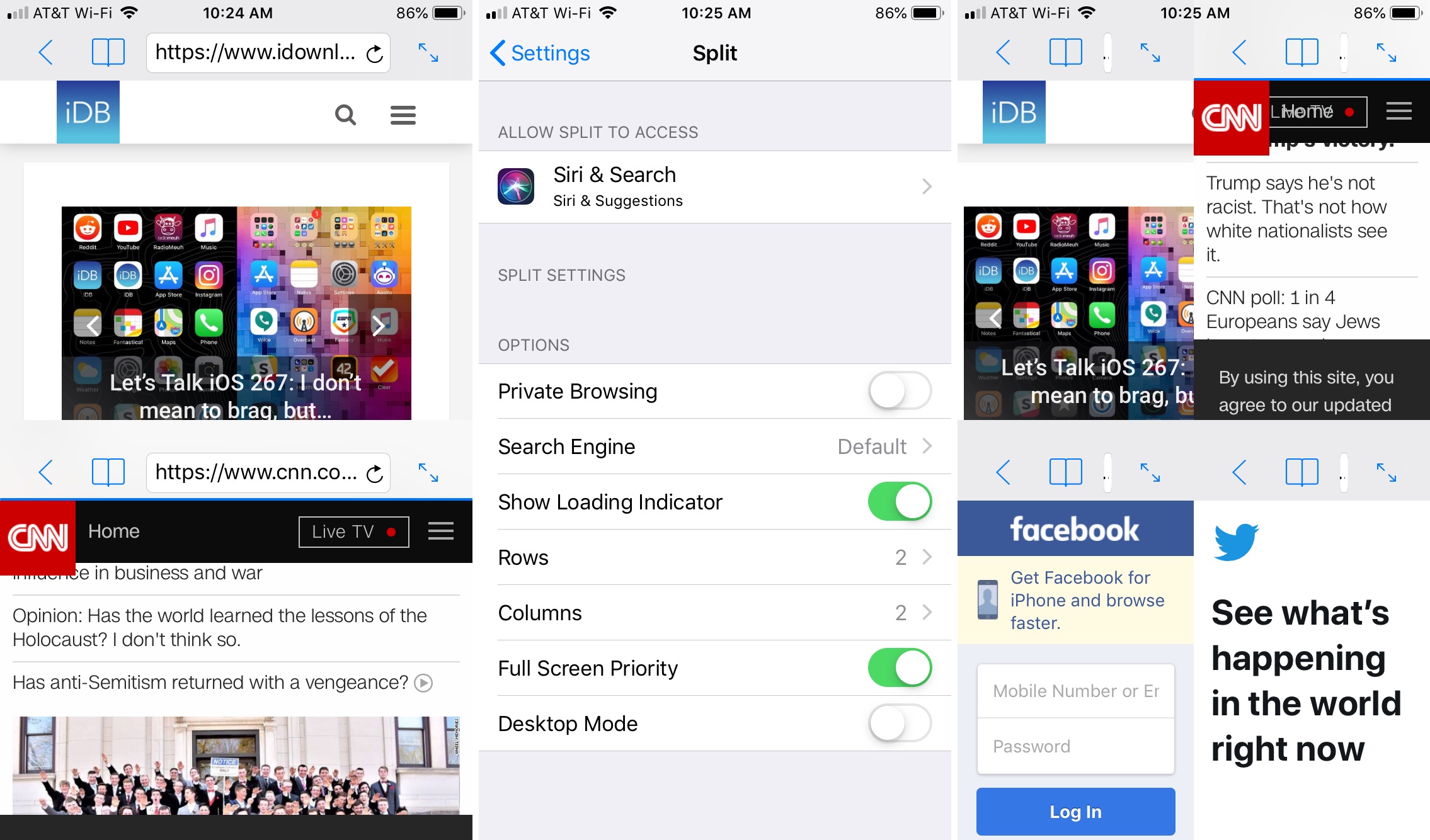 Split Web Browser iPhone Two to Four Screens