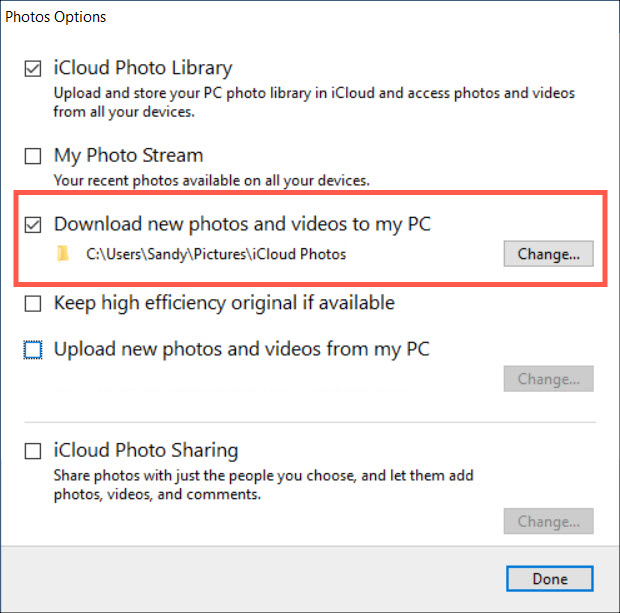 iCloud Windows Photos Screen Download