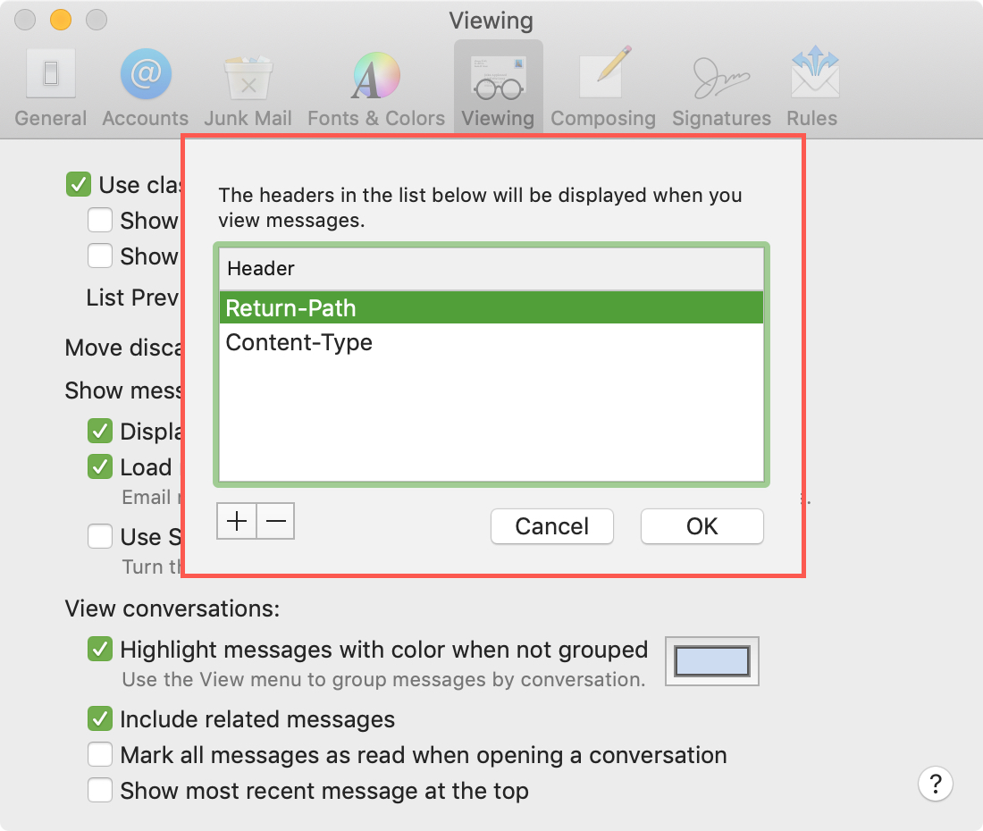 Add message header detail Mac Mail