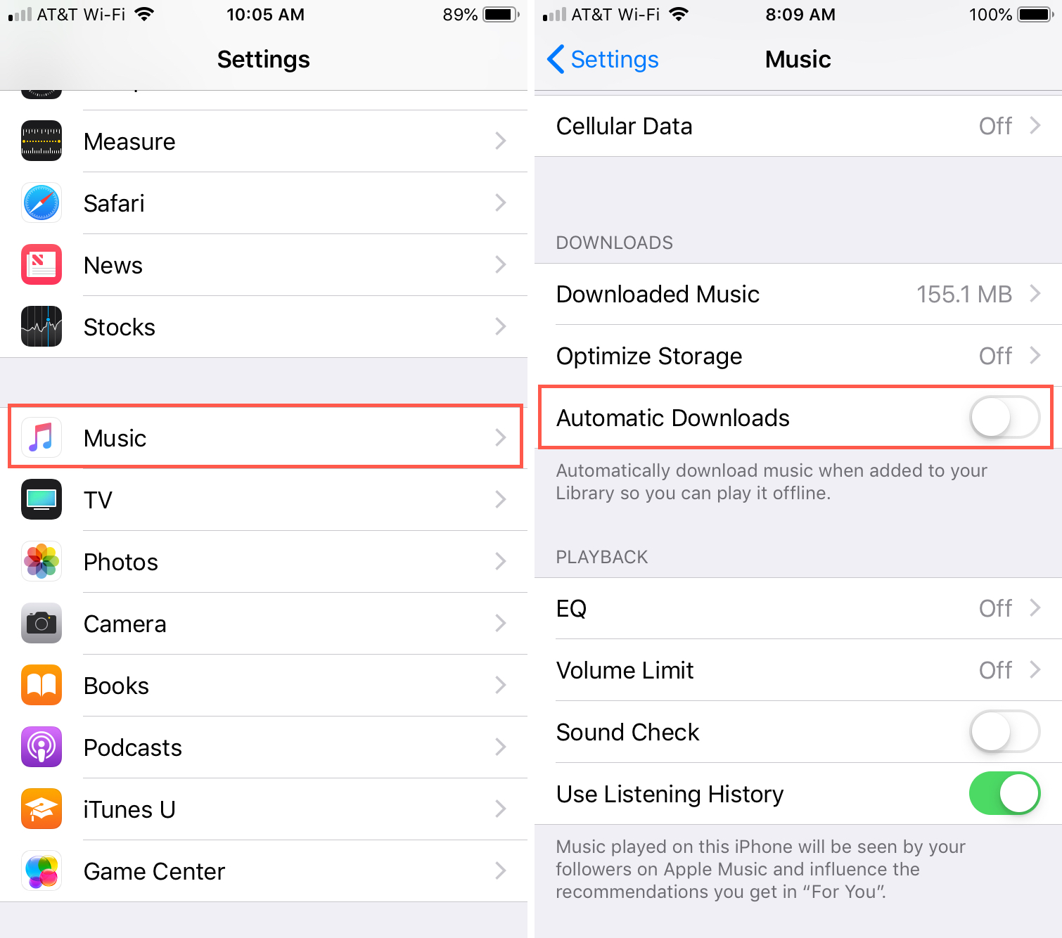 Apple Music Disable Automatic Downloads iPhone