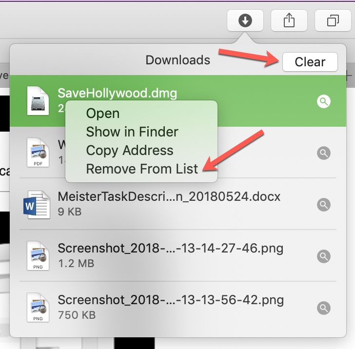 Clear and Remove From List Safari on Mac