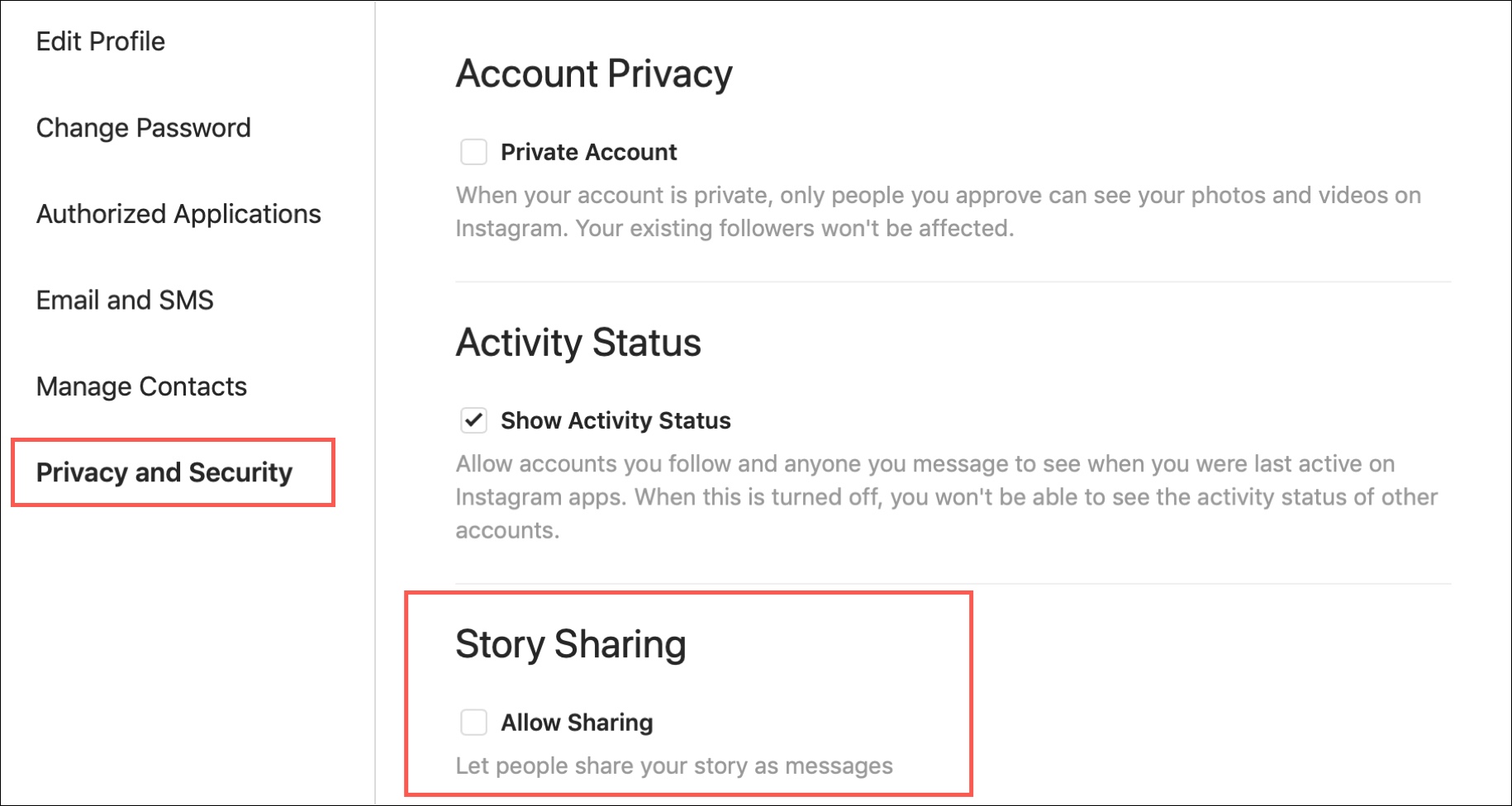 Disable Story Sharing Instagram Web