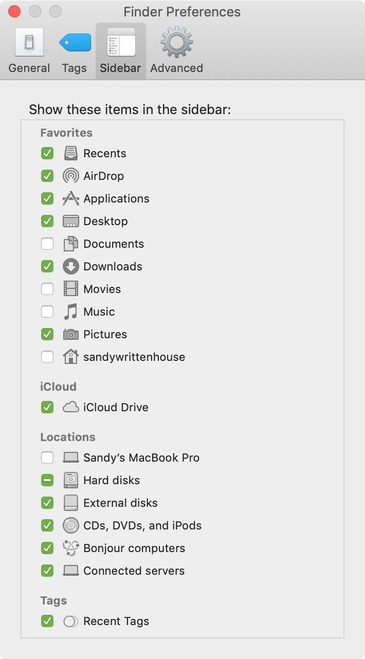 Finder Sidebar Preferences on Mac